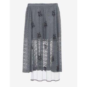 Stella McCartney embellished lace high low skirt silver grey size 10